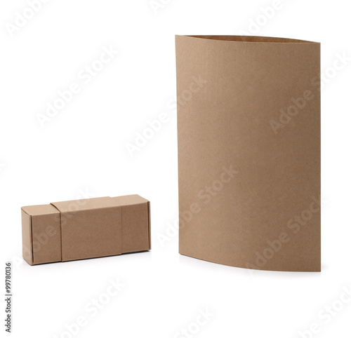 Box and placard cardboard mock up isolated on white