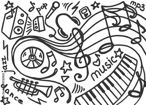 Doodle vector set of music