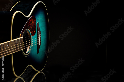 Green guitar with reflection