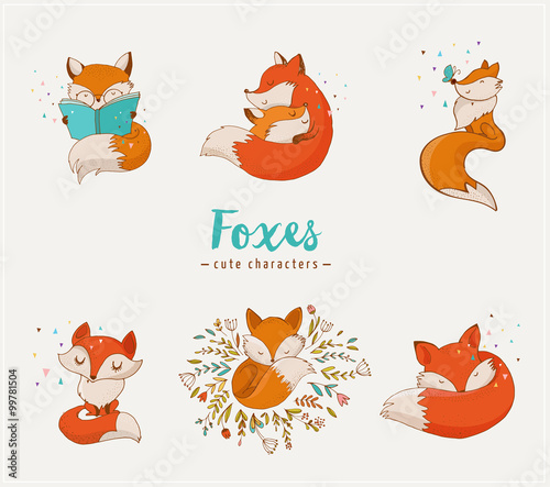 Fox characters, cute, lovely illustrations 