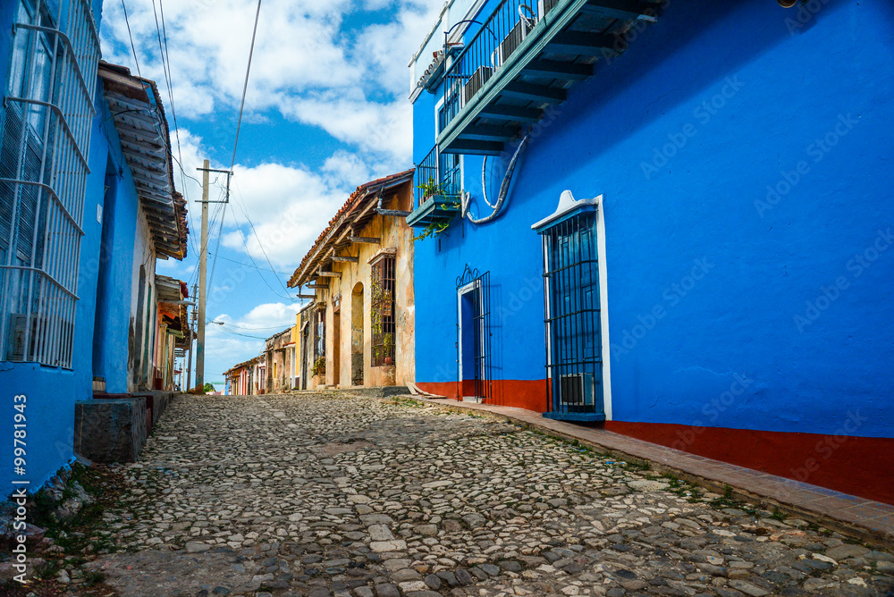 Vibrant colonial houses on street in Trinidad,Cuba