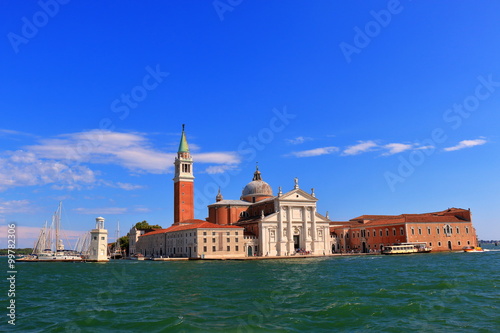 View to Church of San Giorgio Maggiore from Venetian Lagoon at evening