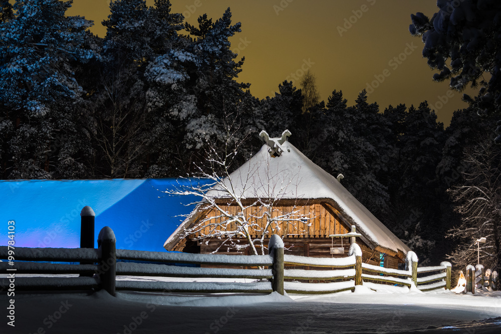Shed in the winter night