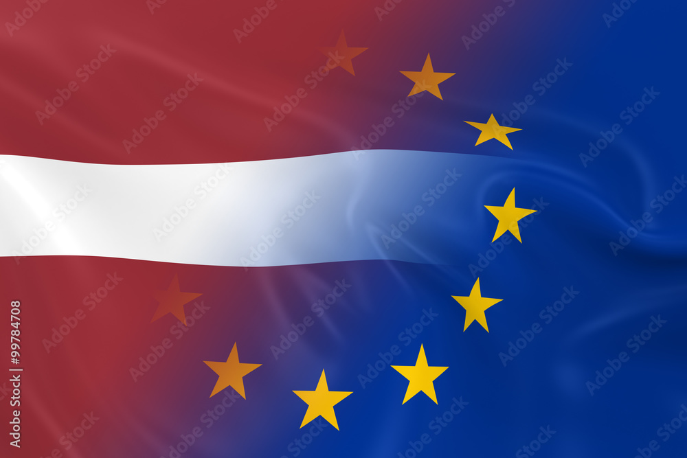 Latvian and European Relations Concept Image - Flags of Latvia a Latvian and European Relations Concept Image - Flags of Latvia a