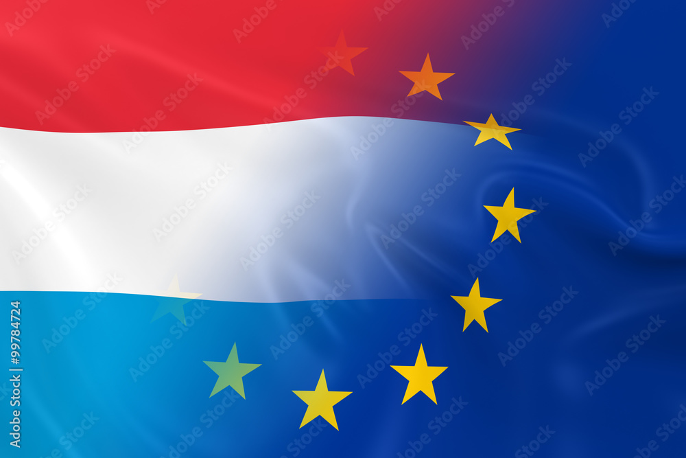 Luxembourgian and European Relations Concept Image - Flags of Lu Luxembourgian and European Relations Concept Image - Flags of Lu