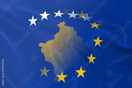 Kosovan and European Relations Concept Image - Flags of Kosovo a