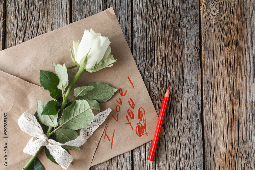 White rose on craft paper White rose on craft paper