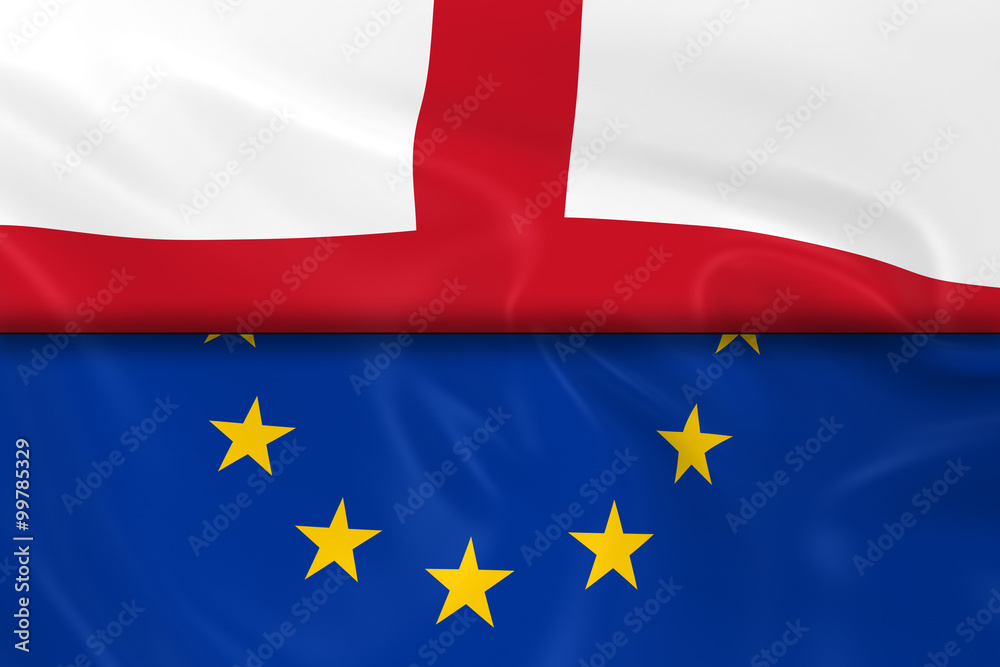 Flags of England and the European Union Split in Half - 3D Render of the English Flag and EU Flag with Silky Texture Flags of England and the European Union Split in Half - 3D Render of the English Flag and EU Flag with Silky Texture