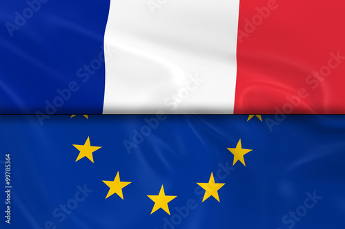 Flags of France and the European Union Split in Half - 3D Render of the French Flag and EU Flag with Silky Texture