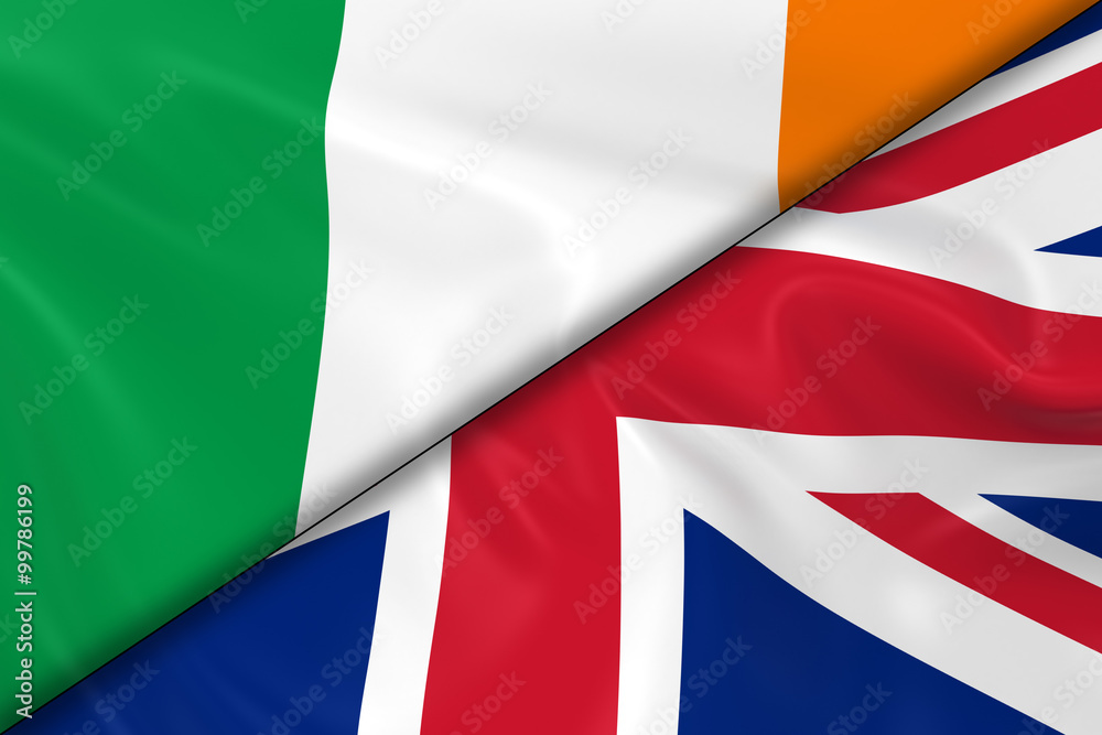 Flags of Ireland and the United Kingdom Divided Diagonally - 3D