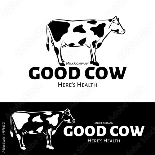 Vector logo of milk production or milk shop. Black and white options. Cow brand logo.