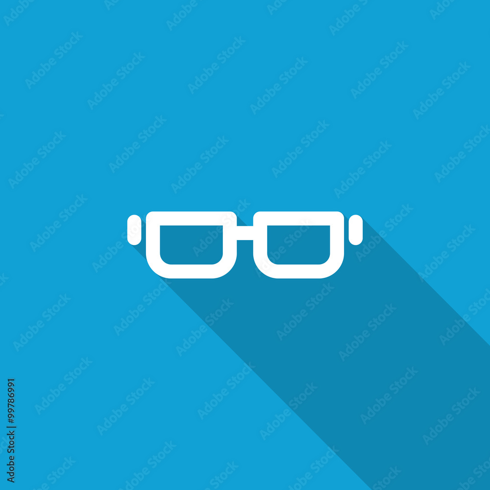Flat Glasses icon with long shadow on blue backround Flat Glasses icon with long shadow on blue backround