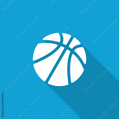 Flat Basketball icon with long shadow on blue backround
