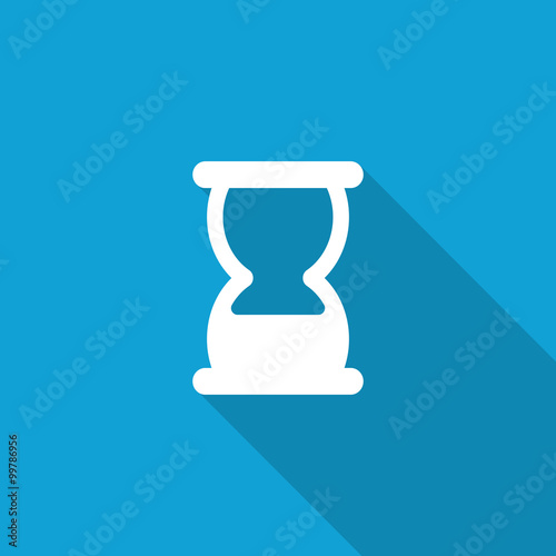 Flat Hourglass icon with long shadow on blue backround