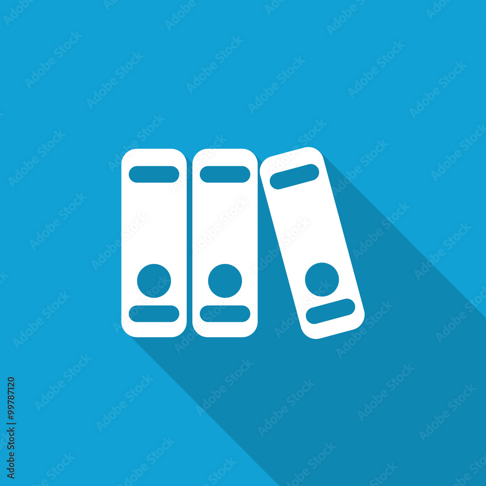 Flat Binders icon with long shadow on blue backround Flat Binders icon with long shadow on blue backround
