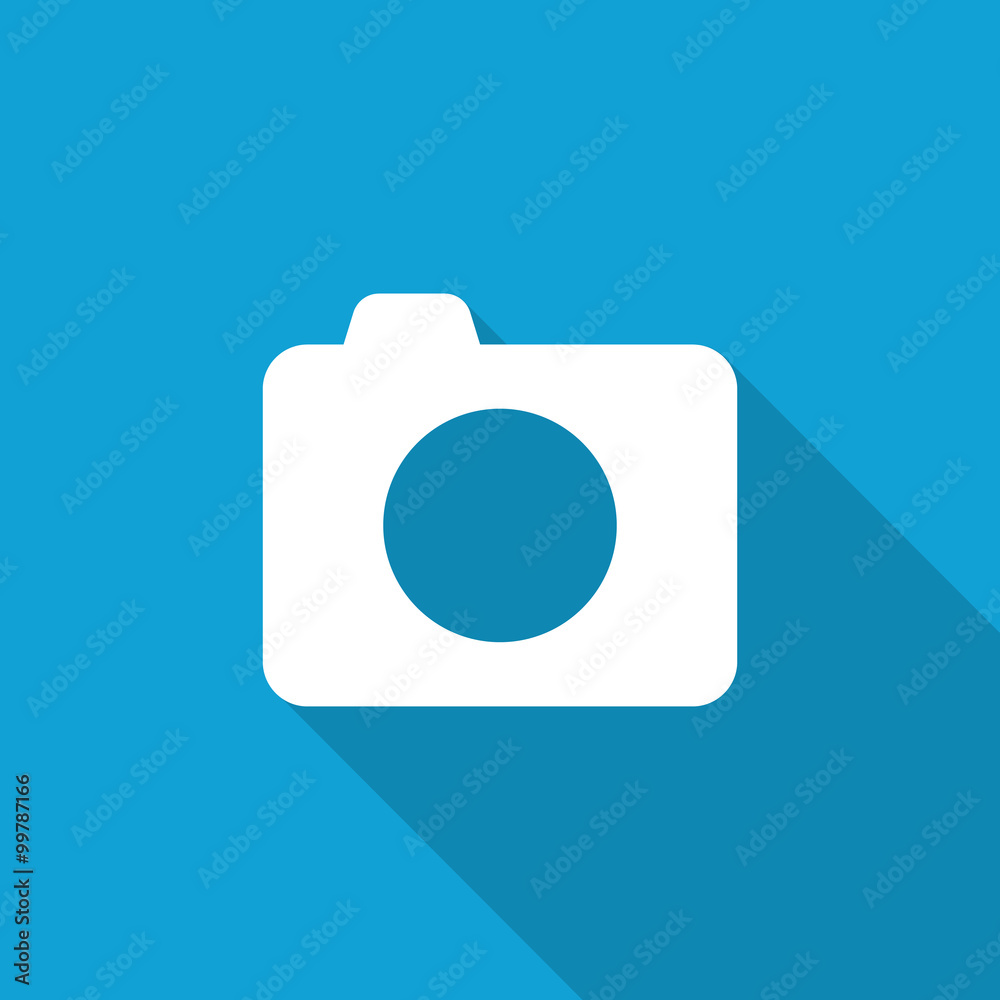 Flat Camera icon with long shadow on blue backround Flat Camera icon with long shadow on blue backround