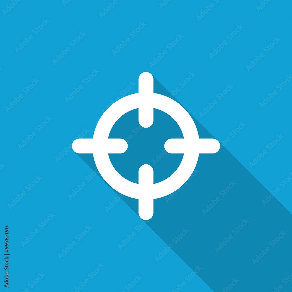 Flat Scope icon with long shadow on blue backround Flat Scope icon with long shadow on blue backround