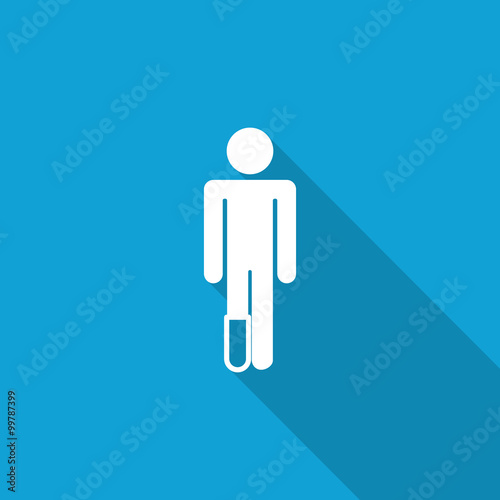 Flat Foot icon with long shadow on blue backround