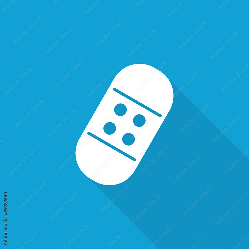 Flat Adhesive Bandage icon with long shadow on blue backround Flat Adhesive Bandage icon with long shadow on blue backround