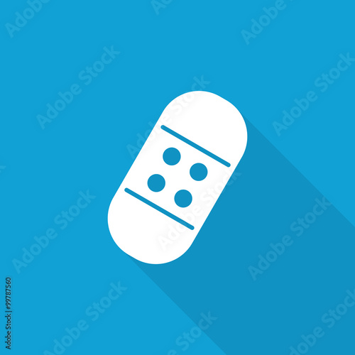 Flat Adhesive Bandage icon with long shadow on blue backround