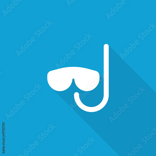 Flat Scuba Diving icon with long shadow on blue backround