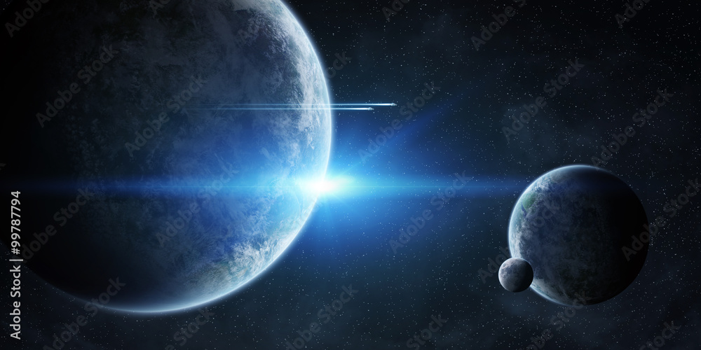 Fototapeta premium Sunrise over planets in space
