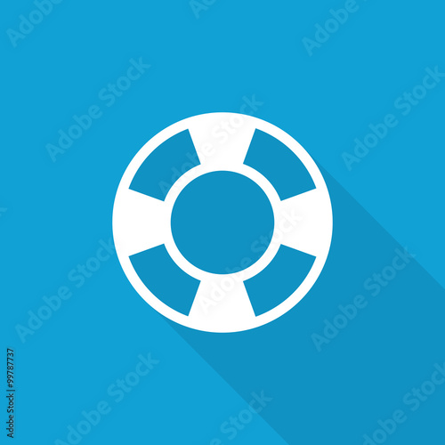 Flat Life Buoy icon with long shadow on blue backround