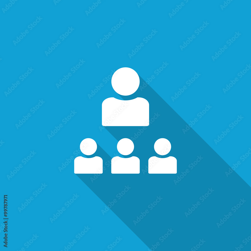 Flat Organization icon with long shadow on blue backround Flat Organization icon with long shadow on blue backround