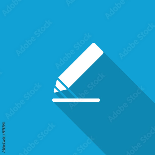 Flat Sign Here icon with long shadow on blue backround