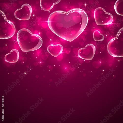 Transparent hearts on pink background