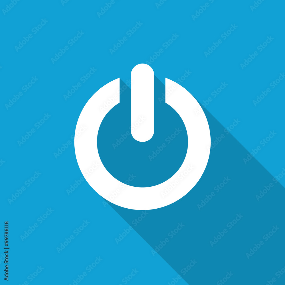 Flat Power icon with long shadow on blue backround Flat Power icon with long shadow on blue backround