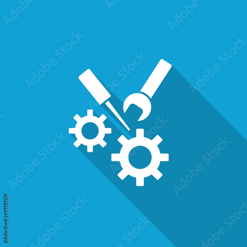 Flat Service icon with long shadow on blue backround