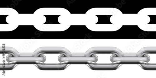 Seamless Tileable Steel Chain Isolated on White with Alpha/Selection Mask