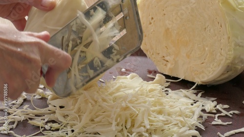 the process of shredding cabbage, closeup