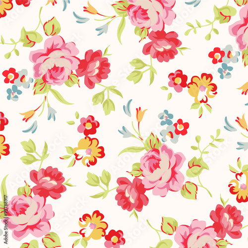  Beautiful floral seamless pattern with red roses