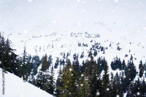 Christmas background with fresh natural snow, snowstorm