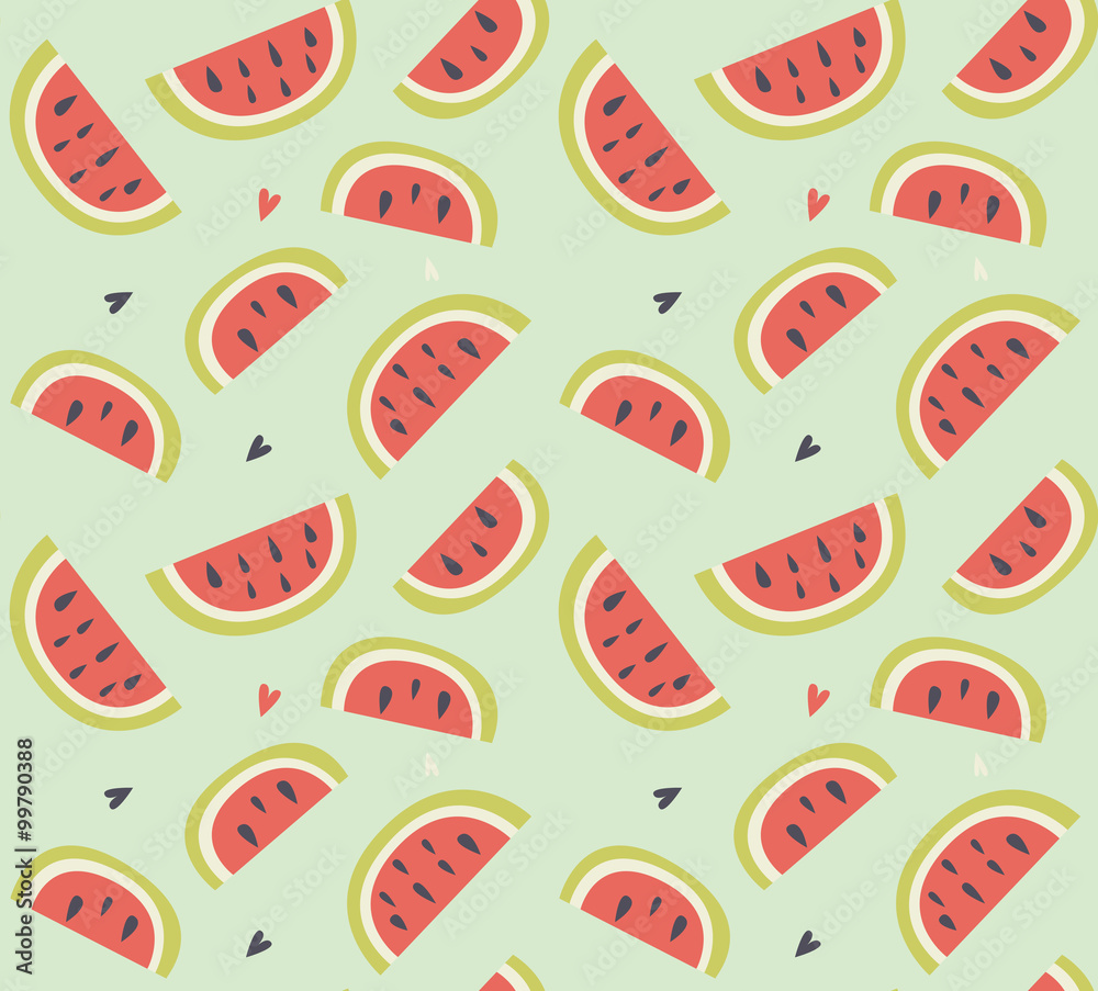 Seamless pattern with hand drawn watermelon fruit