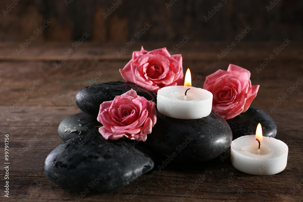 Spa setting on old wooden table Spa setting on old wooden table
