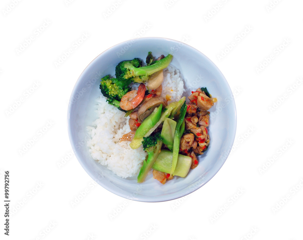 rice topped with stir-fried pork and basil Thai food rice topped with stir-fried pork and basil Thai food