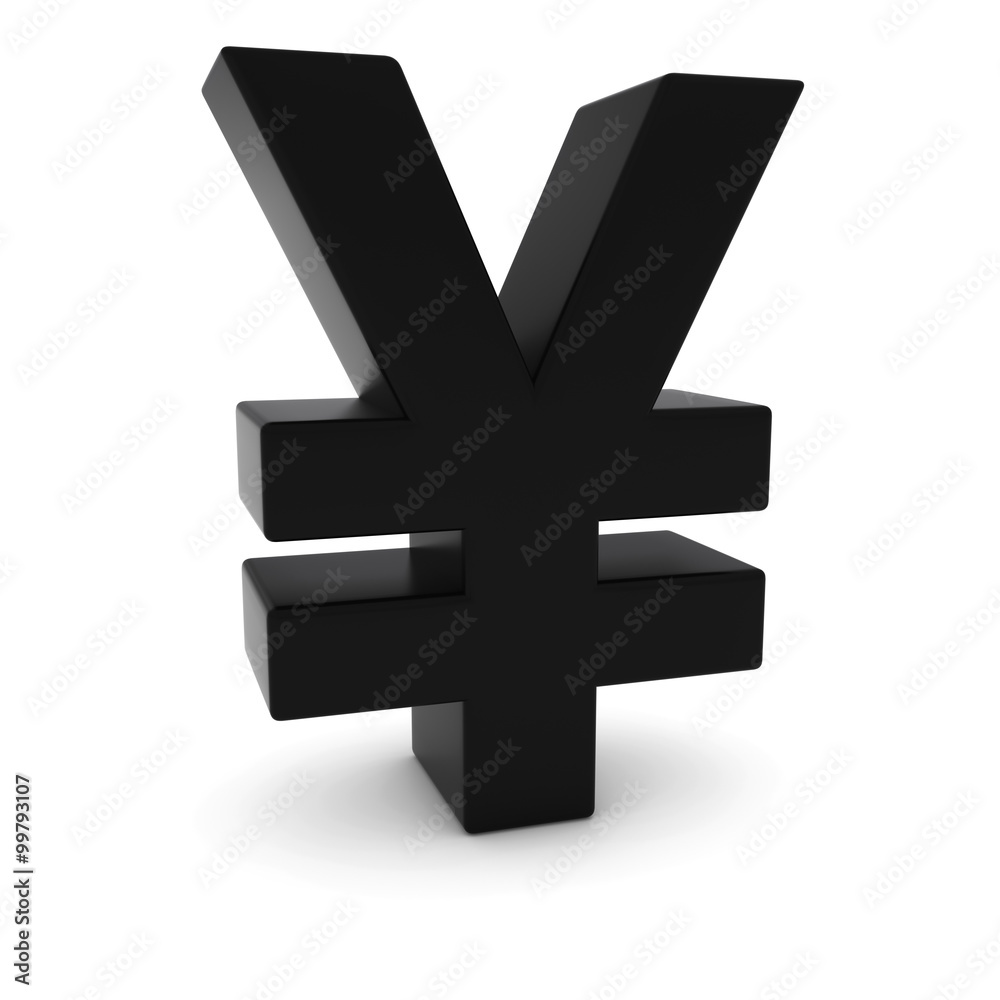 Obraz premium Black 3D Yen Symbol Isolated on White Background with Shadows