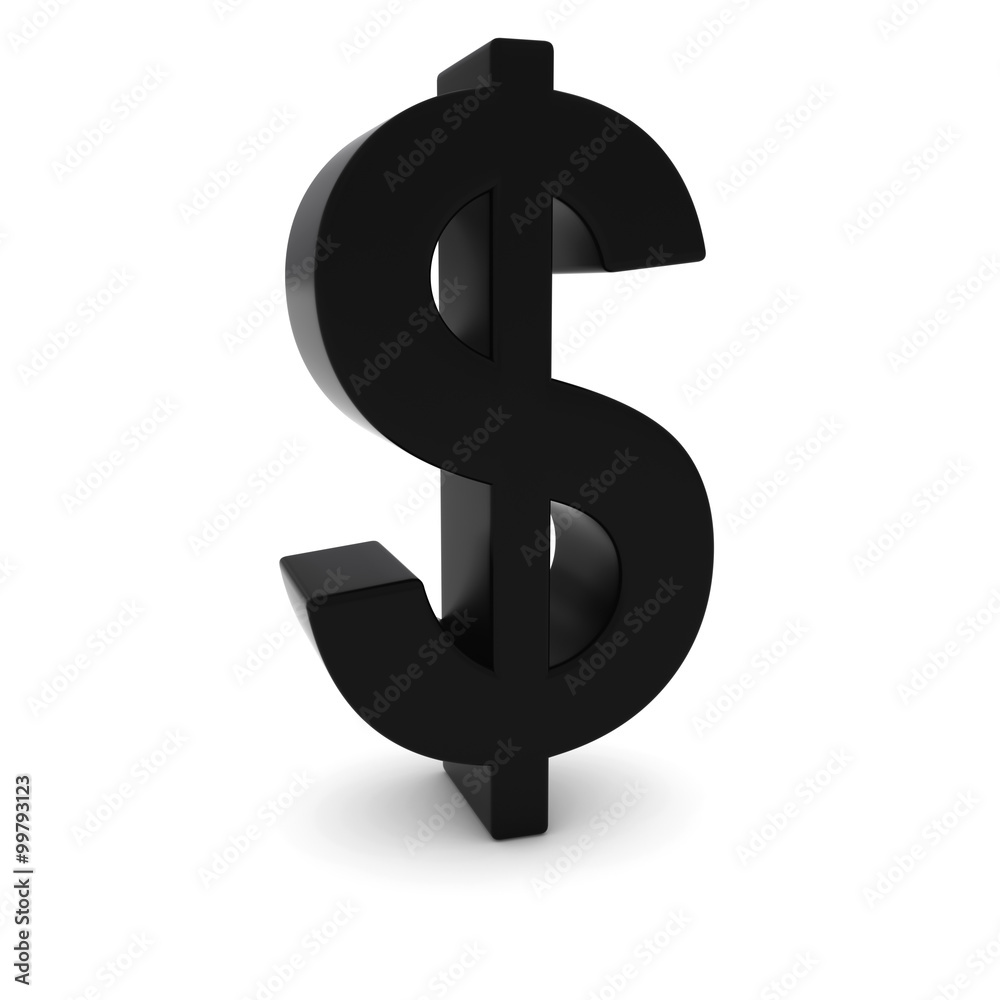 Fototapeta premium Black 3D Dollar Symbol Isolated on White Background with Shadows