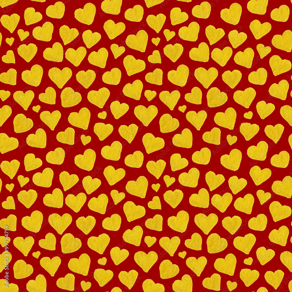 Watercolor golden hearts Saint Valentine's Day seamless pattern Watercolor golden hearts Saint Valentine's Day seamless pattern