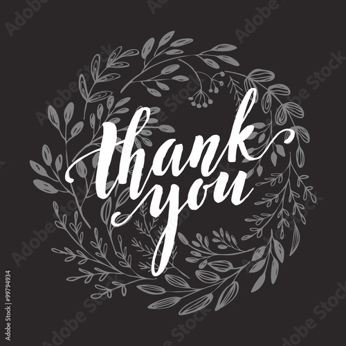 Thank You Card  chalk drawing on the blackboard. Vector illustration