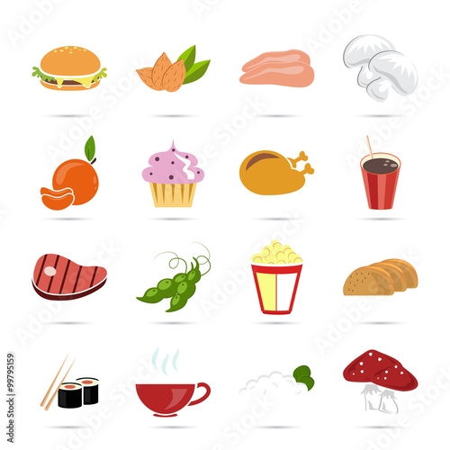 Set of sixteen color food icons