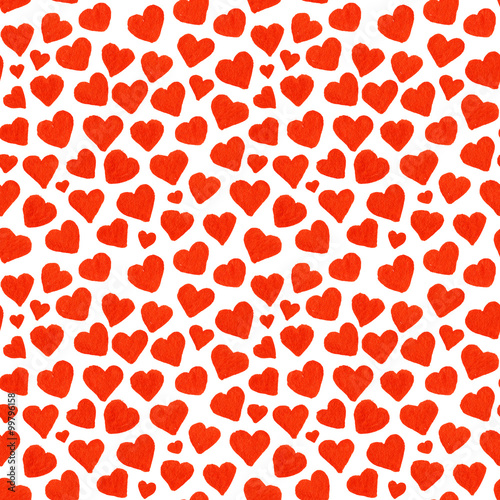 Watercolor red hearts Saint Valentine's Day seamless pattern