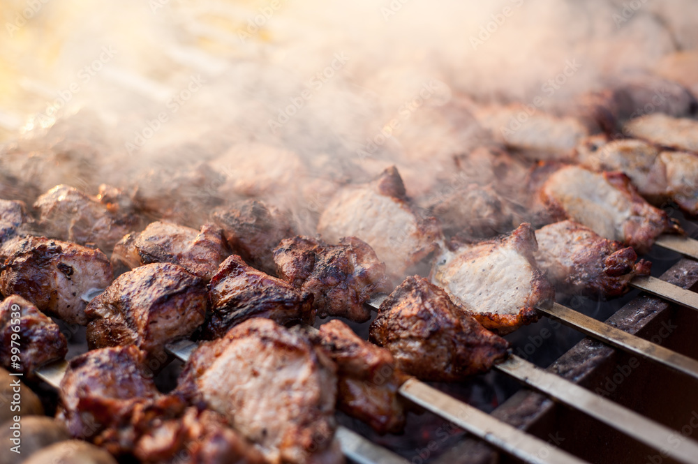 beef and pork steak bbq on the grill beef and pork steak bbq on the grill