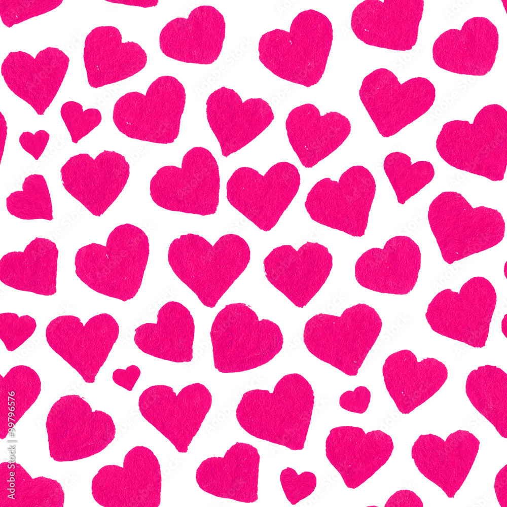Watercolor pink hearts Saint Valentine's Day seamless pattern