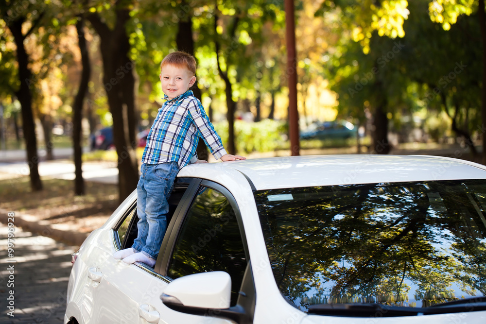 Adorable baby boy in the car Adorable baby boy in the car