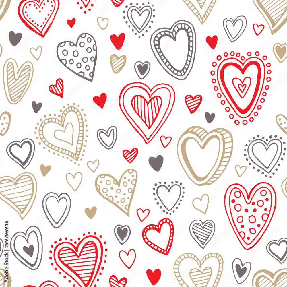 Seamless  love red and gold heart background. Vector illustration