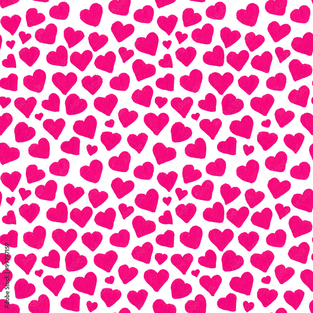 Watercolor pink hearts Saint Valentine's Day seamless pattern